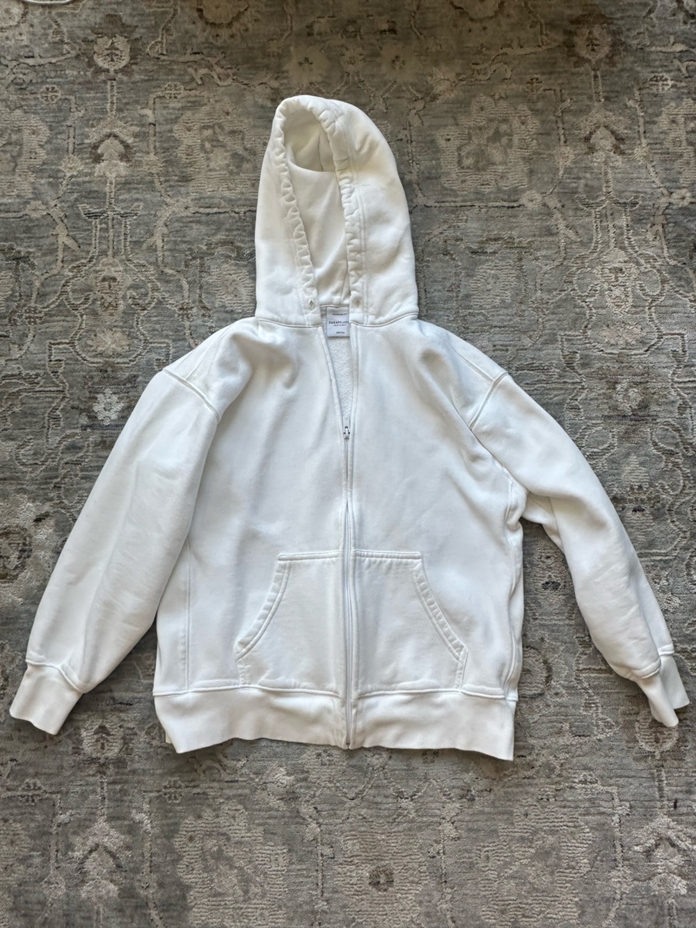 Aritzia White Sweatfleece Full-Zip Hoodie
